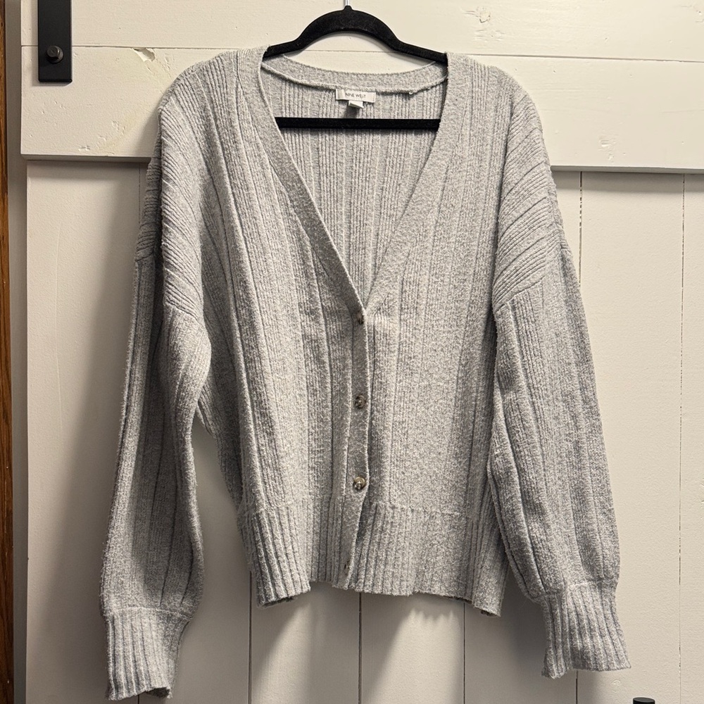 Nine West Light Gray Women's Cardigan Sweater XXL V Neck Buttons Grandpa Style